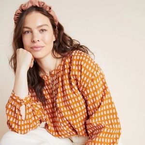 Anthropologie Pilcro and the Letterpress TaviTextured Blouse L Puff Sleeve